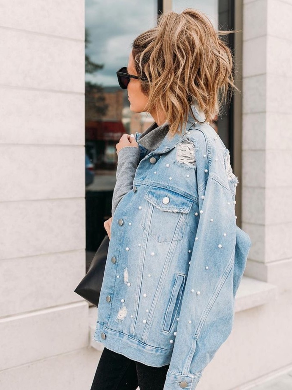 Free People Lazy Sunday Denim Jacket Pearl Distressed - Picture 3 of 6